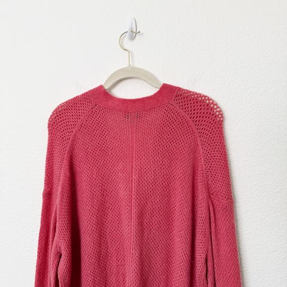[Michael Stars] Pink Wool Blend Open Knit Cozy V-Neck Cardigan Sweater Sz Large - Picture 4 of 11